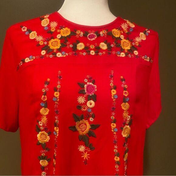 Altar’d State Red Embroidered Short Sleeve Dress Size Small - Picture 4 of 7